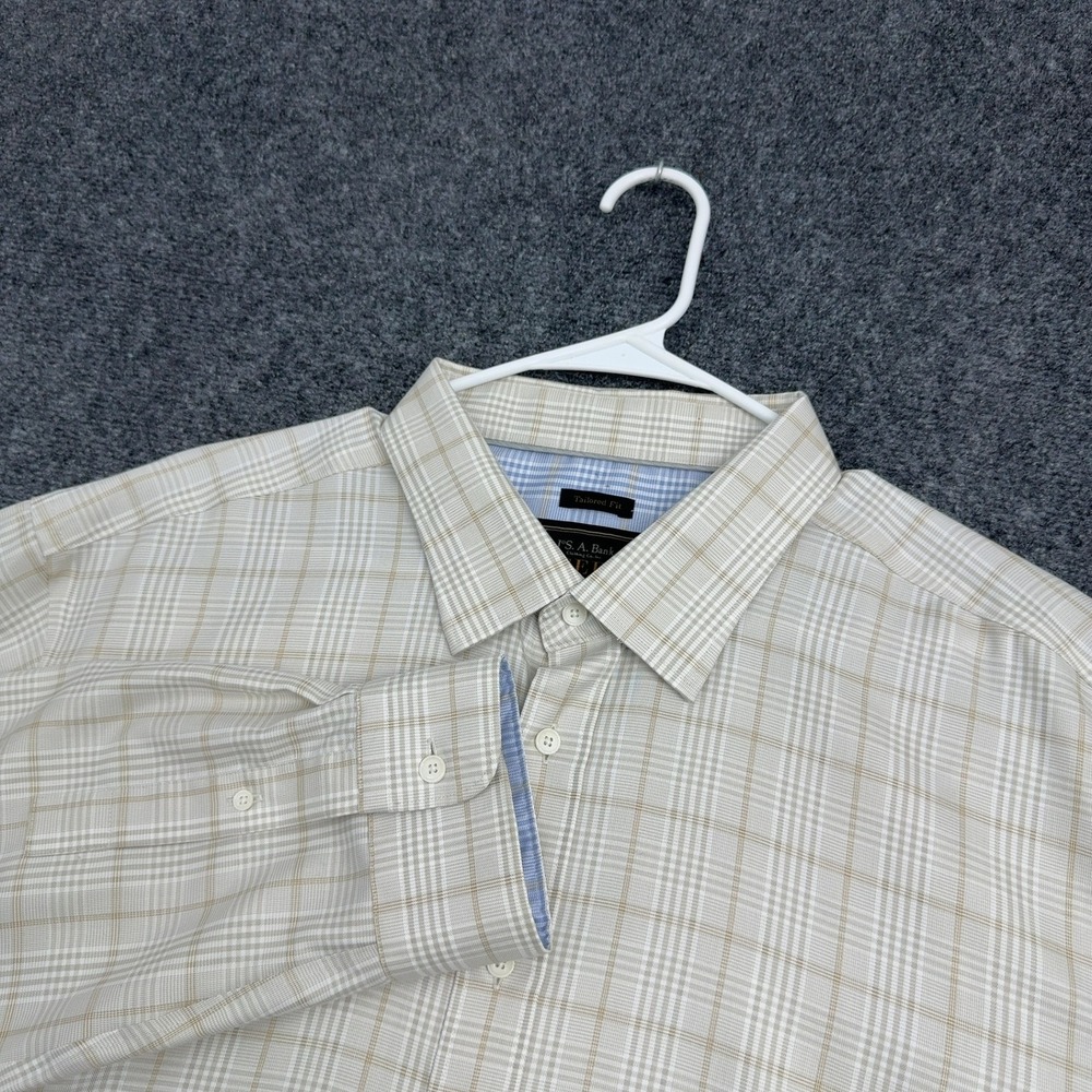 Jos A Bank Button Down Shirt Mens XXL Beige Cotton Plaid Tailored Fit Classic